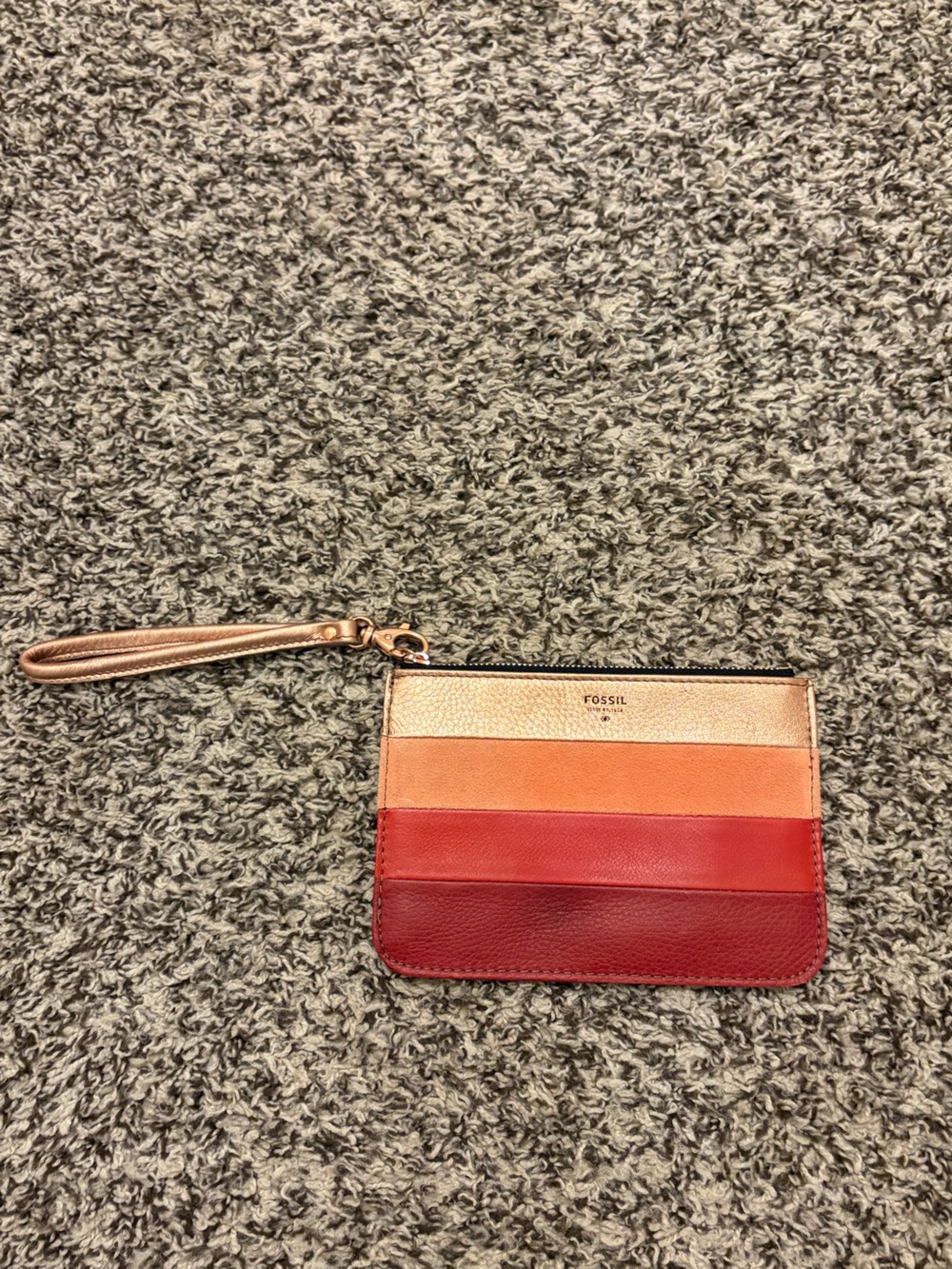 NWT Fossil Colorblock Leather Wristlet - Red, Orange, Gold Metallic